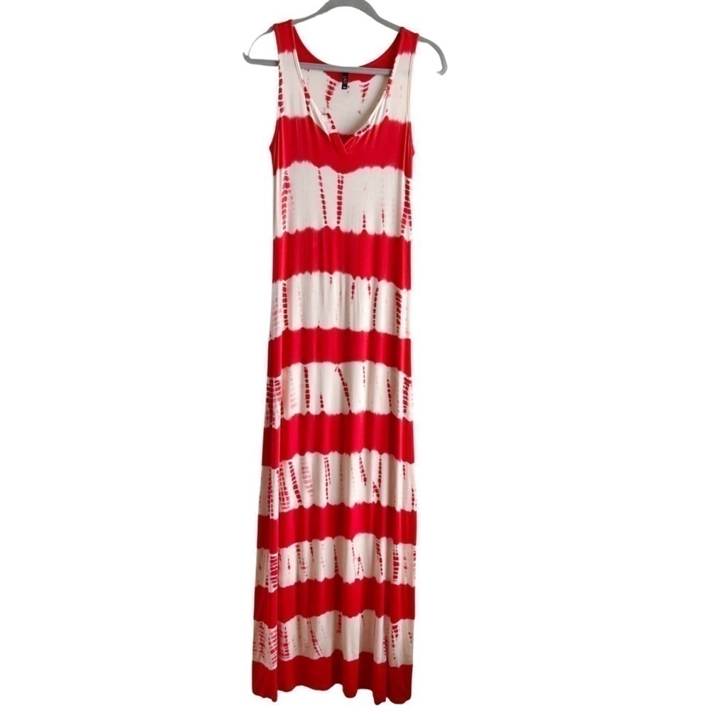 Lapis Maxi Dress in Tie Dye Red & White Stripes, Size XS‎